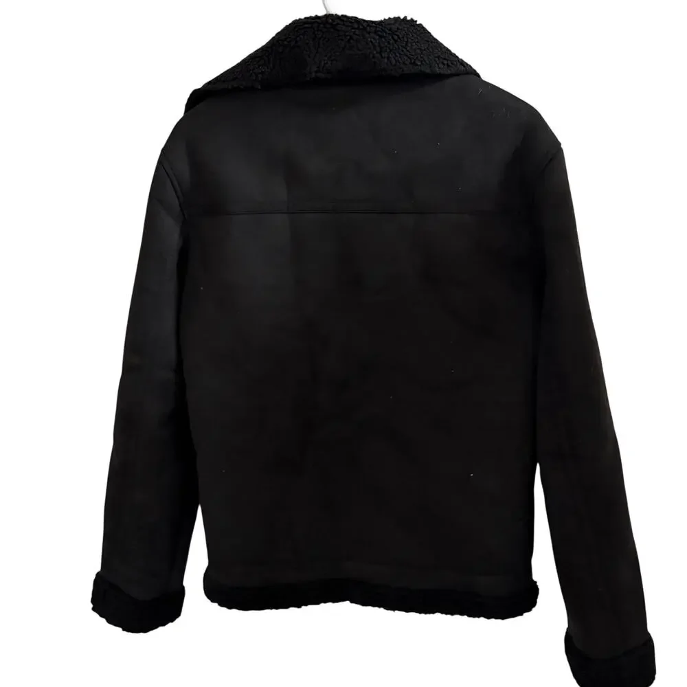 Barneys Original blk faux suede borg Lined Aviator Jacket sherpa-lined bkr sz S - Picture 7 of 13